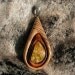 Delicate pendant Real yellow amber and exotic wood Unique wooden jewelry