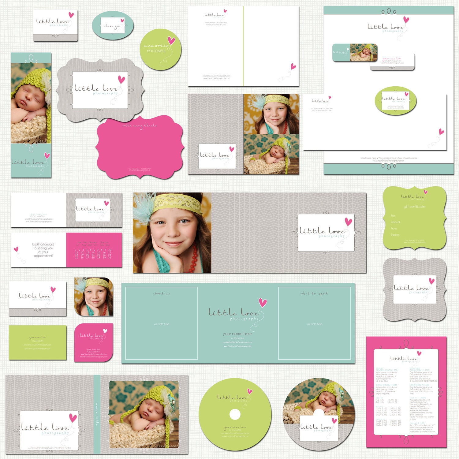 INSTANT DOWNLOAD - Premade Photography Business Marketing and Branding psd Premium Template Kit - Logo Included - Little Love Collection