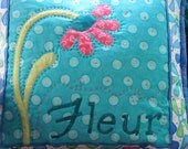 Decorative Throw Pillow in Turquoise, applique throw pillow, french throw pillow