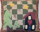 Quilted throw pillow, wool applique pillow, cabin decor, home decor, home and living