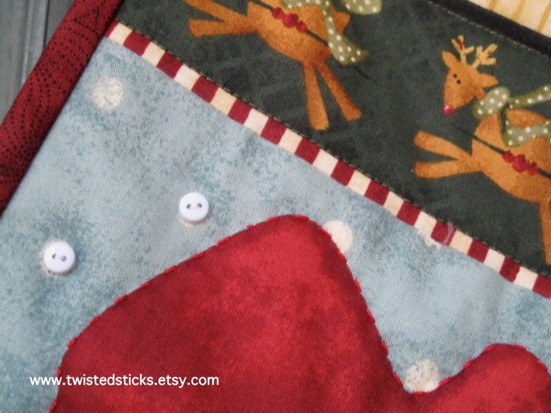 Quilted Christmas Stocking, Santa Christmas Stocking, Christmas holiday