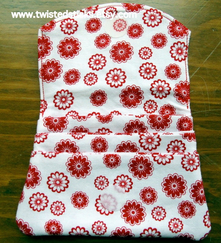 Credit Card Holder, Credit Card Wallet, birds, red and white flowers