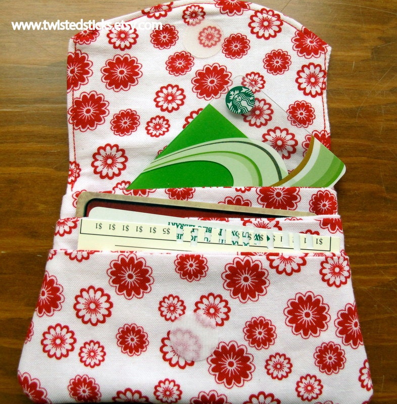 Credit Card Holder, Credit Card Wallet, birds, red and white flowers