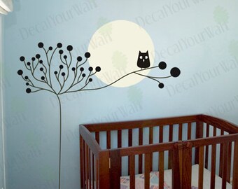 Childrens Baby Nursery Kids Room Large Tree with Owl Wall Decals Removable Vinyl Wall Art Stickers Home Decor