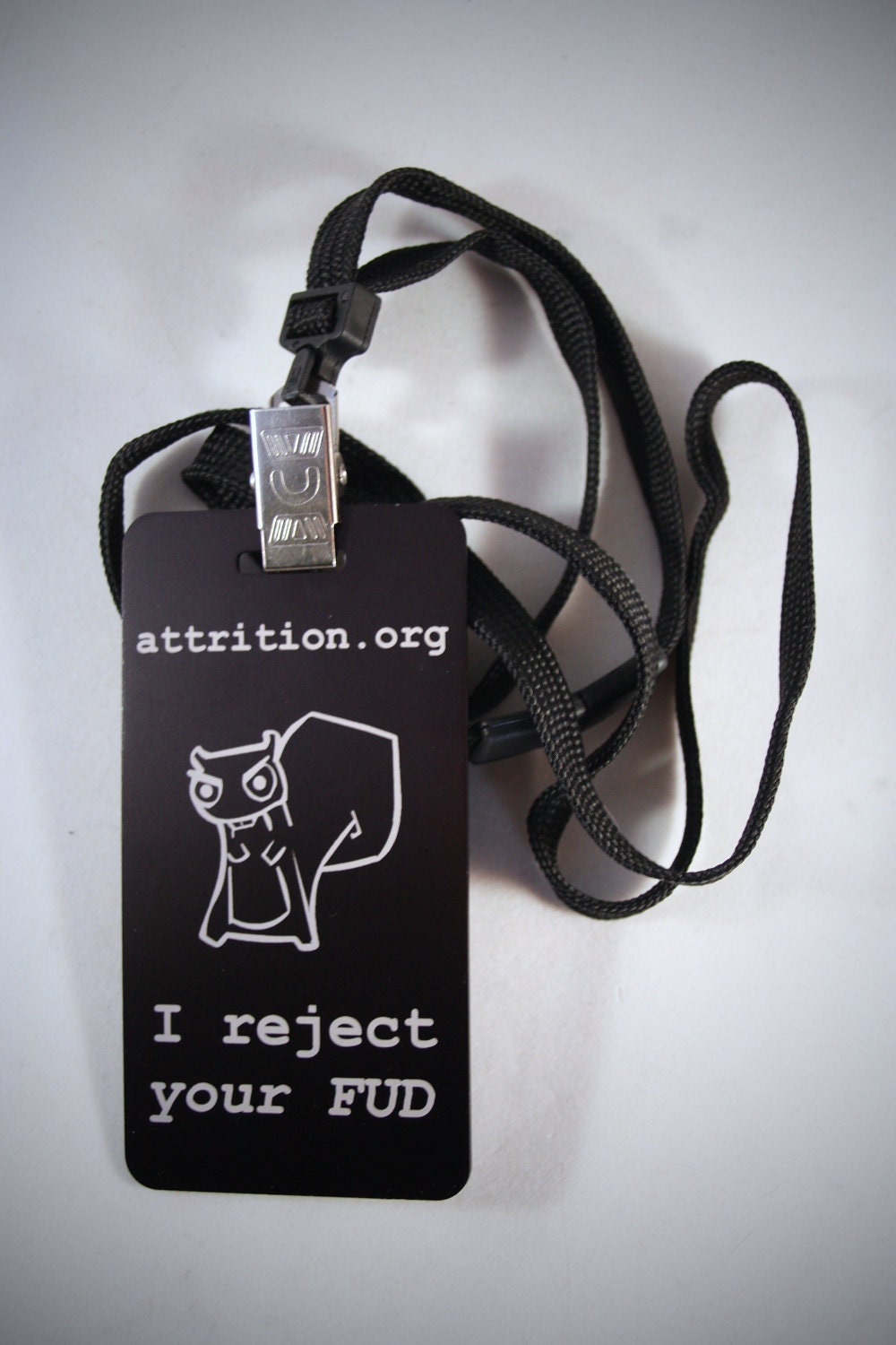 I reject your FUD - Con Badge - Courtesy of Lazlo and Attrition.org