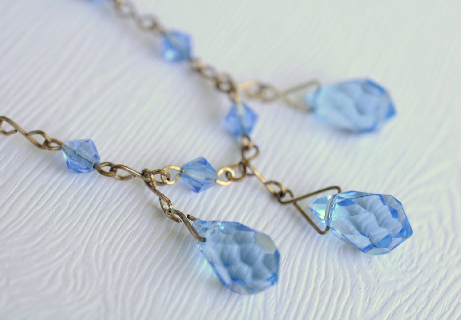 SALE /// 1930s vintage / Art Deco blue glass necklace // CRYSTAL DROPS