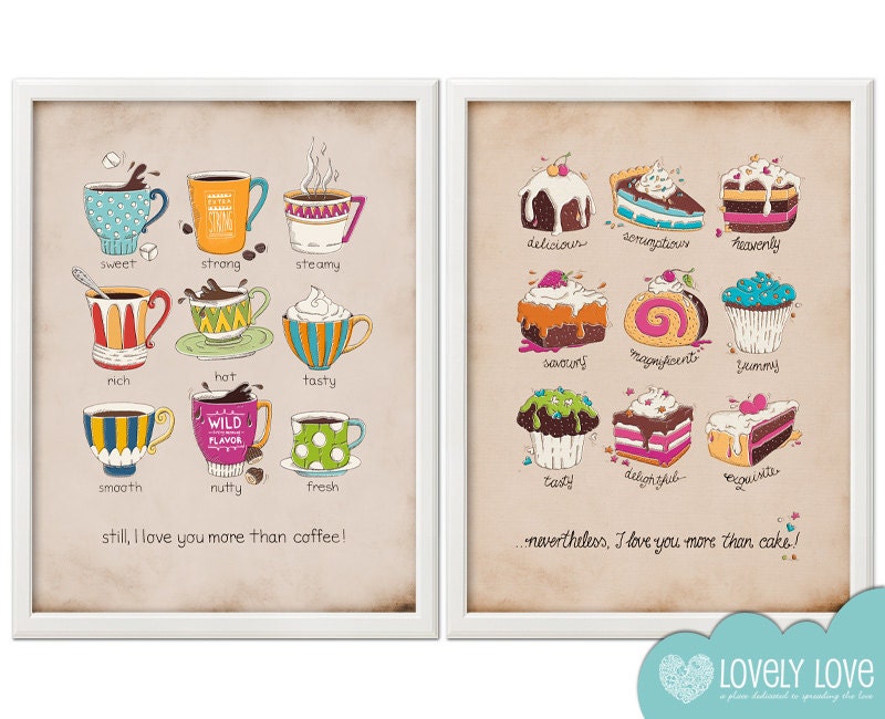 I Love You More Than Coffee / Kitchen art - canvas print / 12"x16" / Reproduction from original illustration