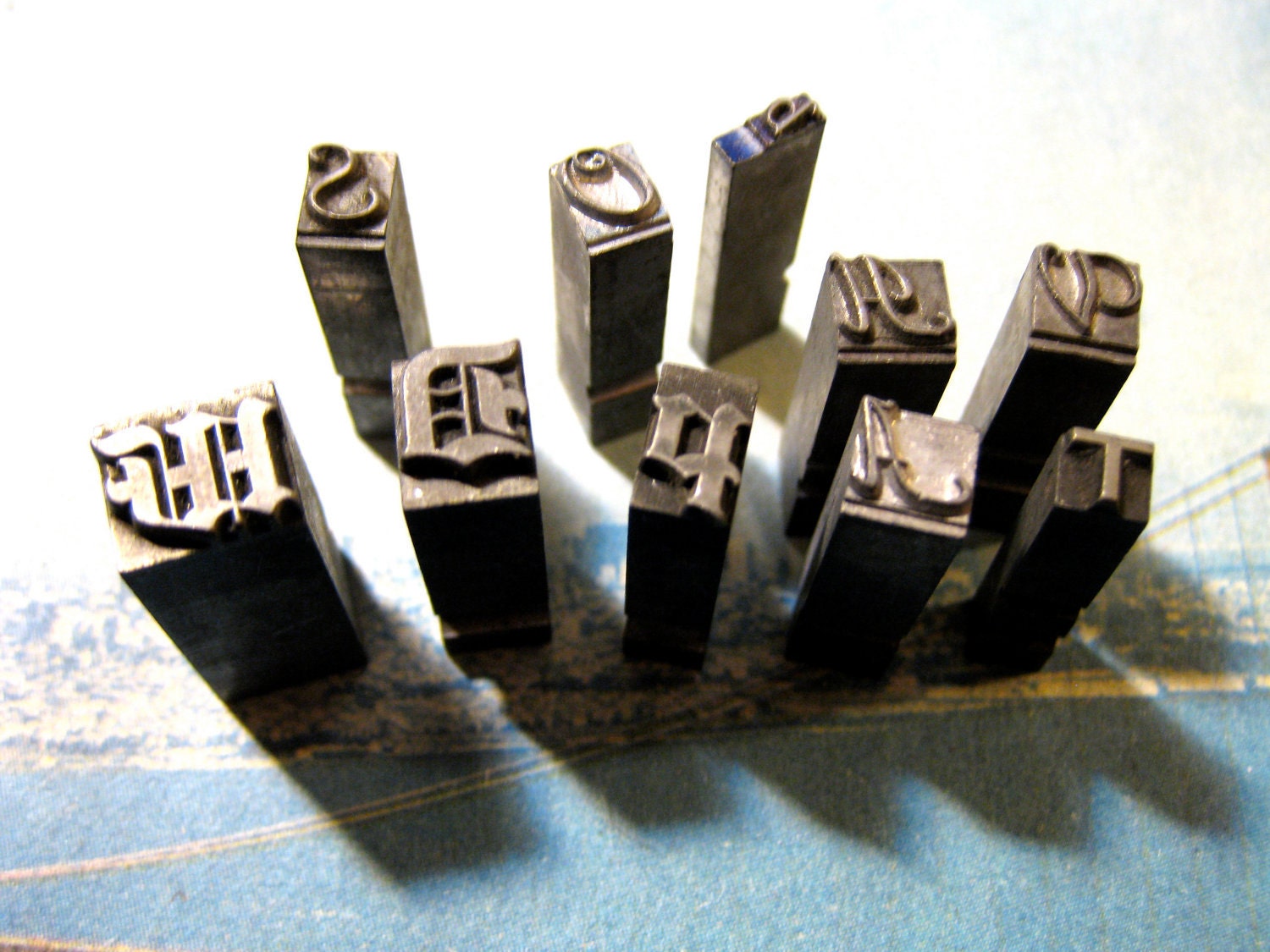 Set Of 10 Antique Printing Press Blocks By CaliforniaZephyr
