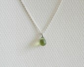 Delicate simple everyday shimmer olive teardrop quartz silver necklace chain available in gold or silver