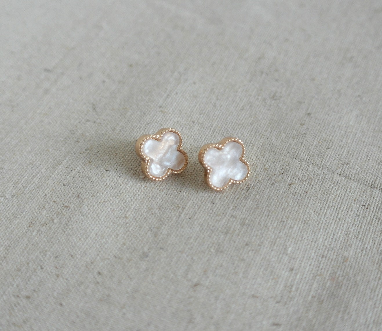 Delicate simple everyday alhambra ivory clover earrings