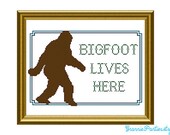 Bigfoot lives here PDF counted cross stitch sampler pattern 8X10
