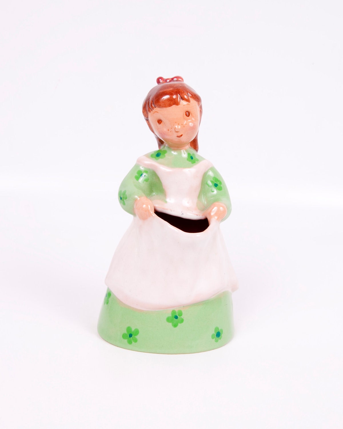 Vintage Sally Brayton Pottery Figurine Planter Vase Ceramic Mid Century Girl Holding Flowers