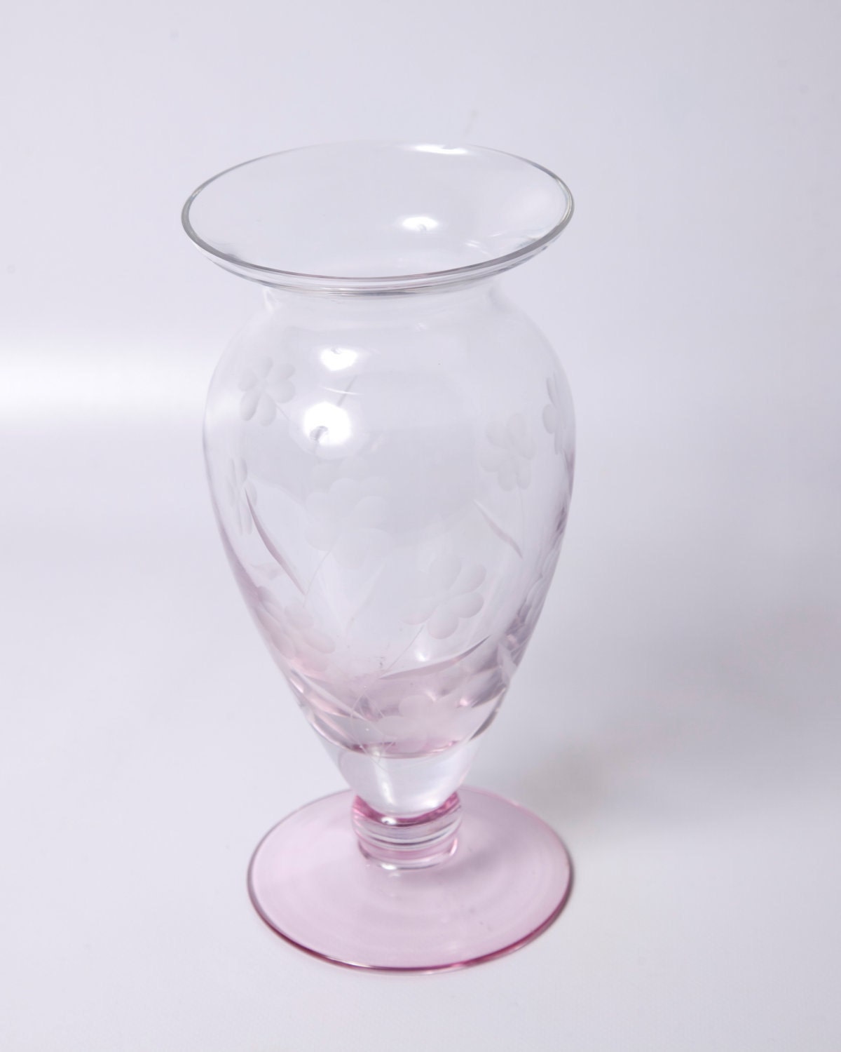 Vintage Pink Crystal Vase Etched Crystal By Levintagegalleria