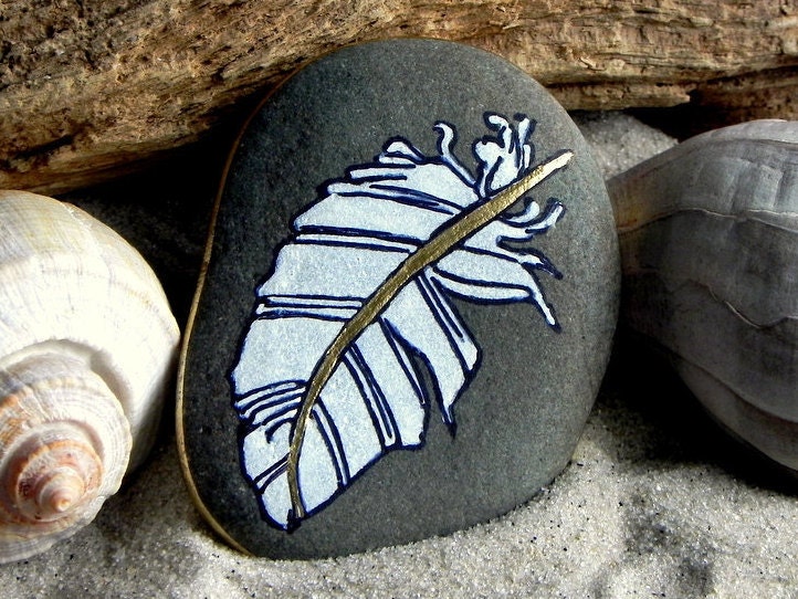 Peace Feather / Painted Stone/ Sandi Pike Foundas / Cape Cod