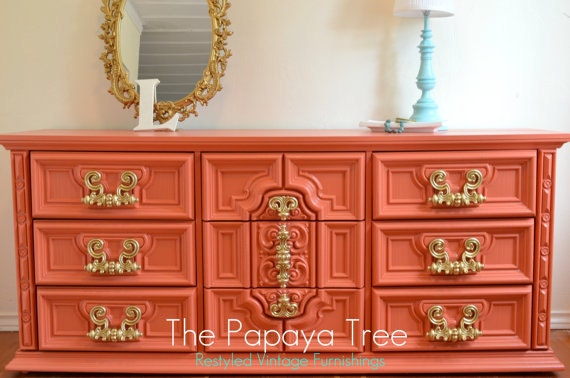 Dresser Custom Order Tangerine Tango Dresser Hollywood Regency meets Spring 2012