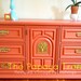 Aqua and Tangerine Tango 9 drawer triple Dresser with Refreshed Gold Original Hardware