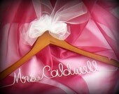 Engagement Gift New Bride, Wedding Dress Hanger Hand Scripted, Fluffy White Tulle Bow