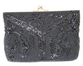 Black Beaded Evening Bag with A Kiss Lock c.1970