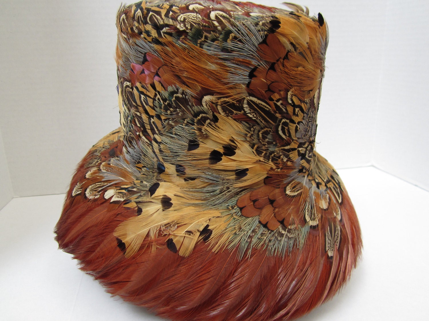 Reserved for Karla Vintage Bucket Pheasant Feather Hat