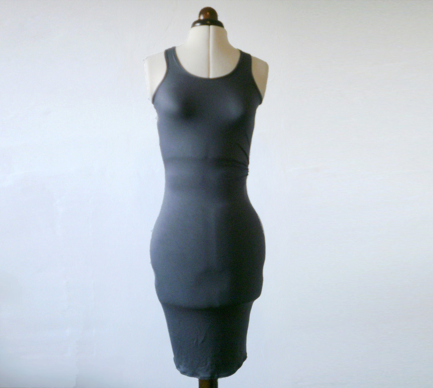 Grey gathered waist jersey dress - small