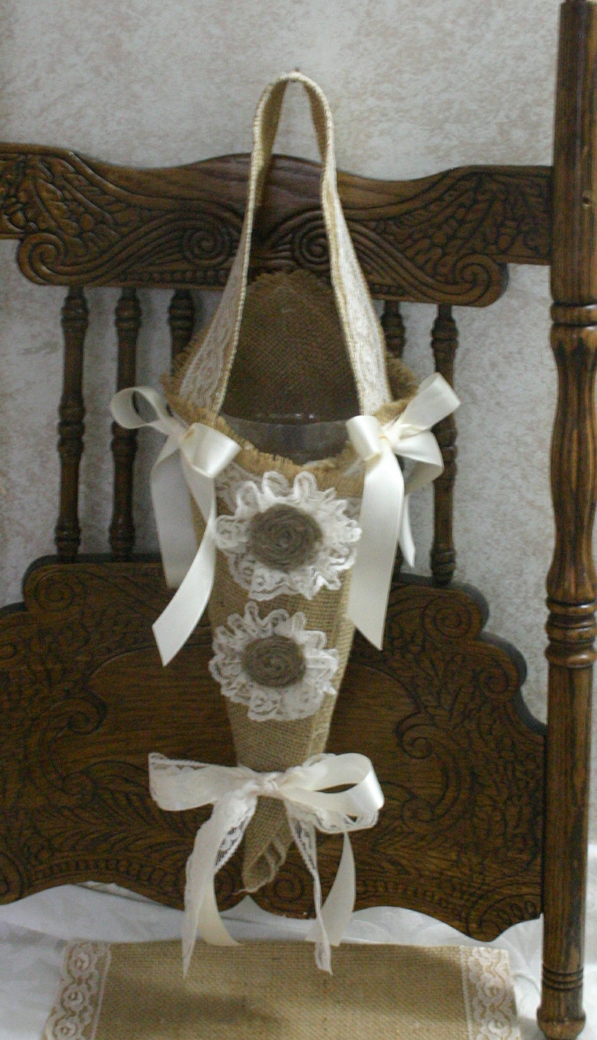 Items similar to Burlap Cone flower holder wedding pew decoration