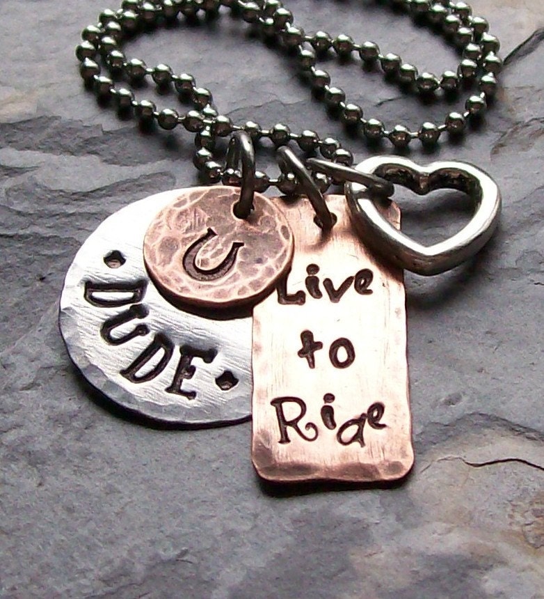 Personalized Hand stamped Rustic Horse Charm Mom Necklace Mixed Metals