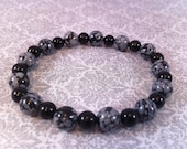 Snowflake and Black Obsidian Bead Bracelet