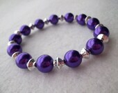 Purple Pearl Stretch Bracelet and Silver Beads