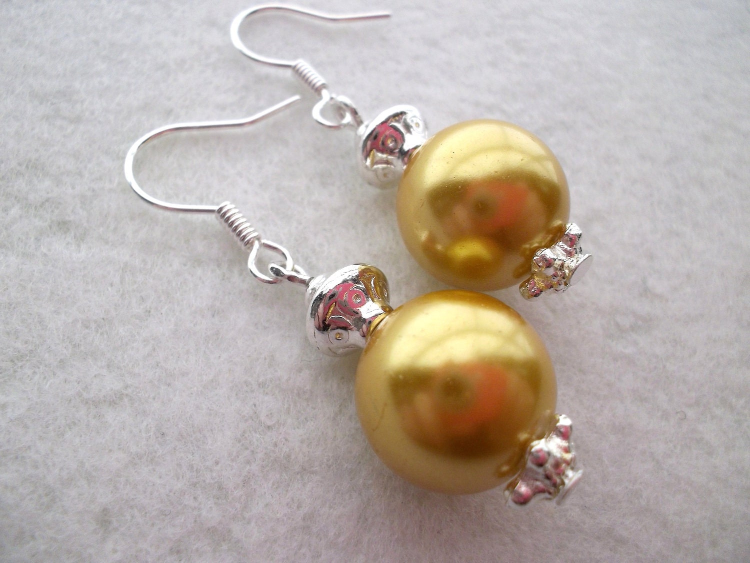 Pearl Earrings Dangle Golden Yellow Chunky Gold Pearls
