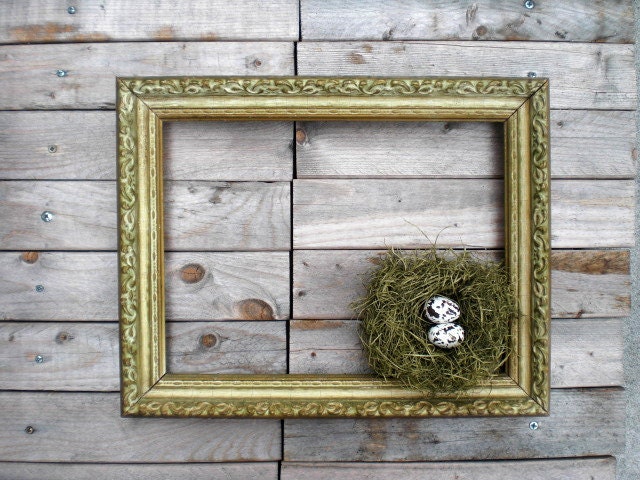 Ornate vintage frame / home decor / cottage chic / rustic Victorian country style / gold / verdigris / green / patina