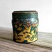 Vintage metal box / rustic tin / forest green / storage / up cycled gift box / kitchen decor / folk flowers / yellow / red / patina