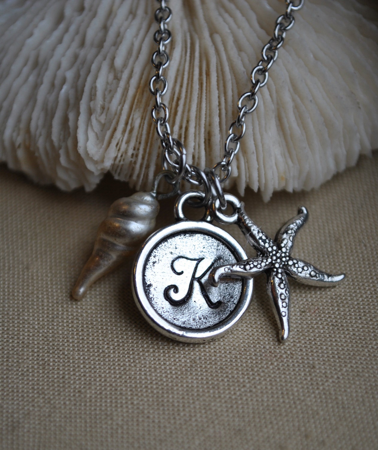 Sea Star Starfish - Simple Beach Personalized Initial Necklace in Silver Stainless Steel Bridesmaid Gift by rubiesandwhimsy