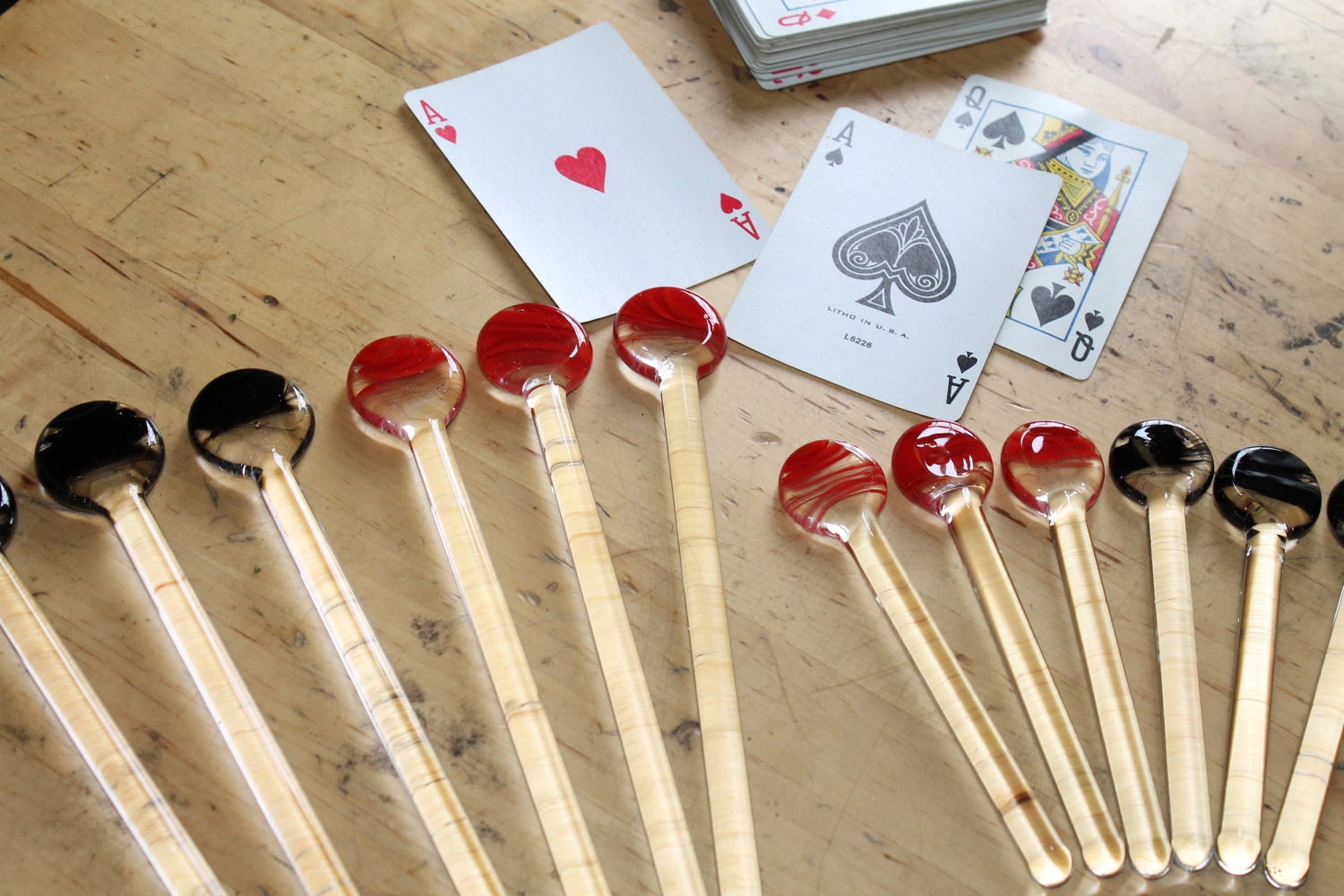 Poker Set 6 pc Made to Order Pyrex Glass High End Drink Stir Sticks ( Set of 6) Reserved for Smiley and Puppy