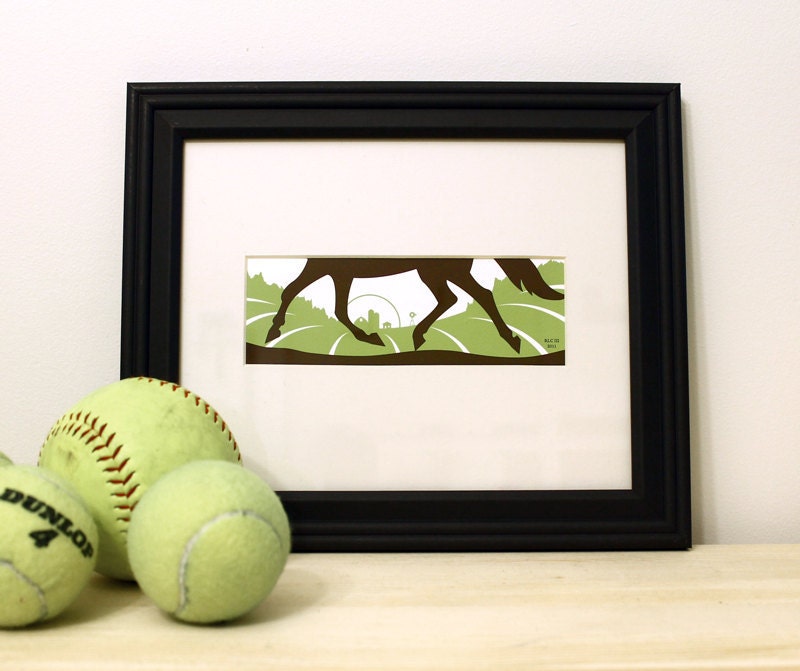 Horse Art Print - Galloping Horse Giclee - Horse Lover Gift - Summer Decor - Green, White & Brown 8x10