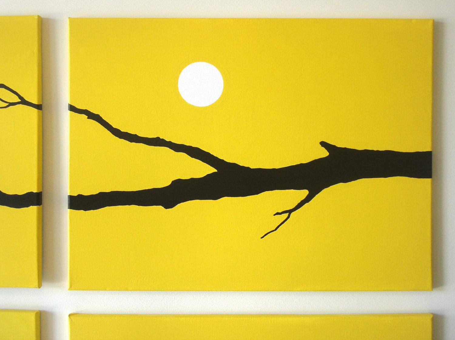 Owl Painting Art - Yellow Owl Silhouette - Fall Decor - Spooky Modern Wall Art 18 x 24 (Set of 4)