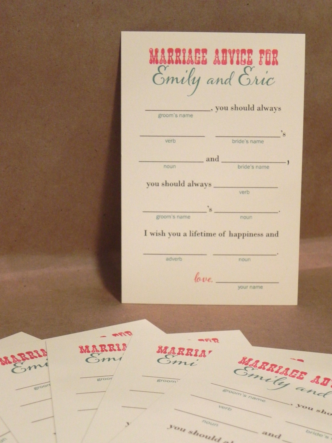 Printed Funny Mad Libs Marriage Advice Fill In / Hatch / Bridal Shower Game / Wedding Party Activity / Reception Fun Guest Book Darby Cards