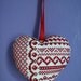 Hand made cross stitched hanging heart decoration, Valentines Day