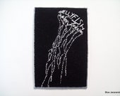 Jellyfish Calligram Card - White Screen Print on Black - Word Art