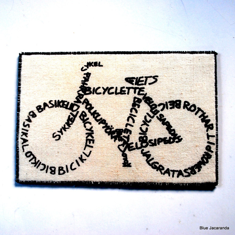 Bicycle Word Art Card Screen Print Black on White Calligram