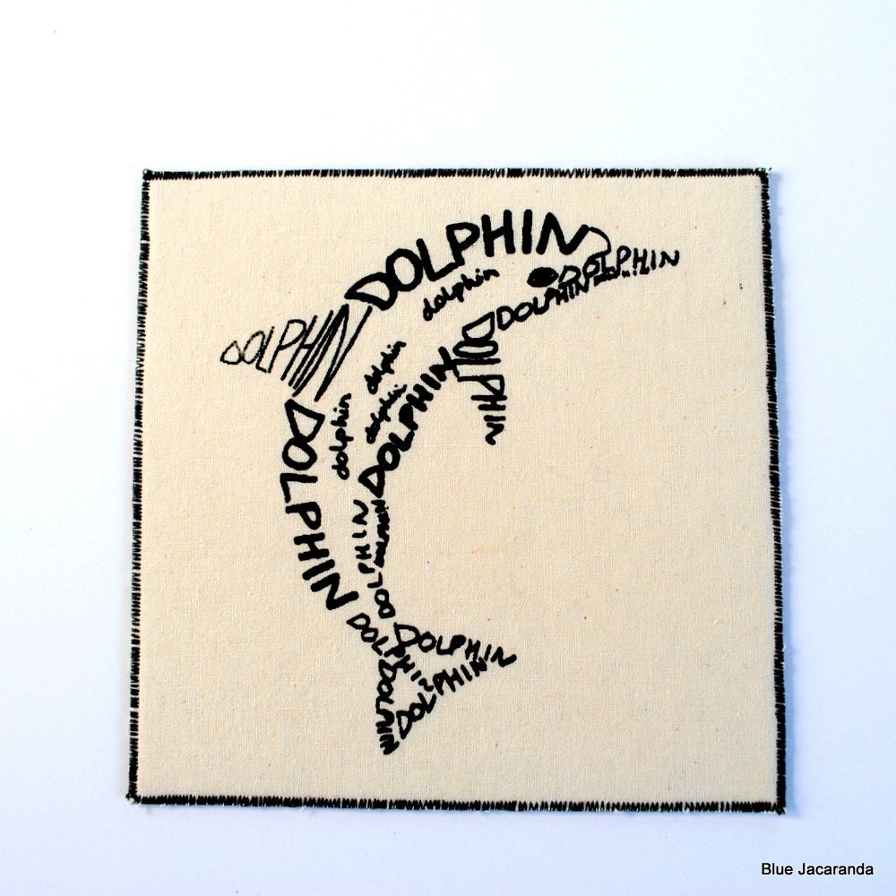 Dolphin Calligram - Art Card - Screen Print Black on White