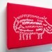 Nursery Art Hippo Screen Print Word Art White on Red Stretched on Canvas