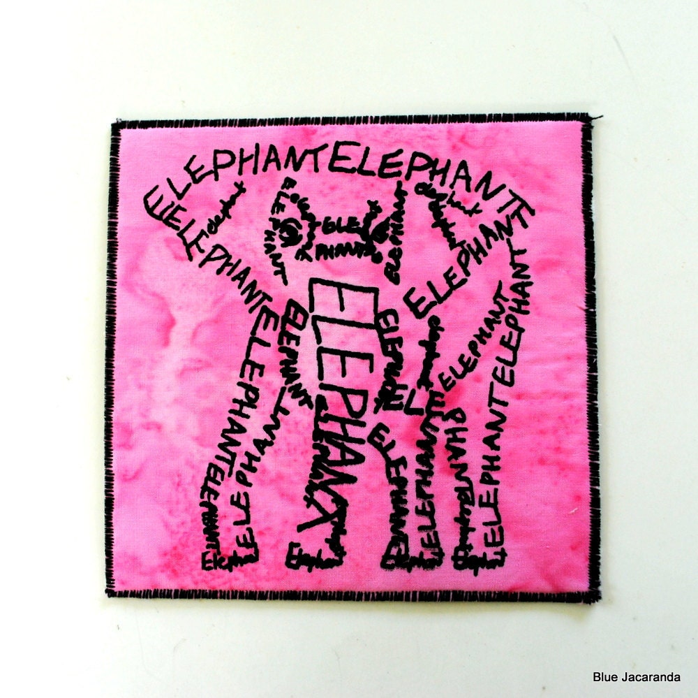 Pink Elephant Screen Print Word Art Calligram