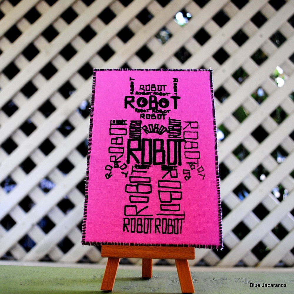 Pink Robot Word Art Card Screen Print