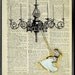 Art Print / Poster - Happy Swinging Girl - ORIGINAL ARTWORK hand painted Mixed Media on Vintage Dictionary page, Unique art, Retro print