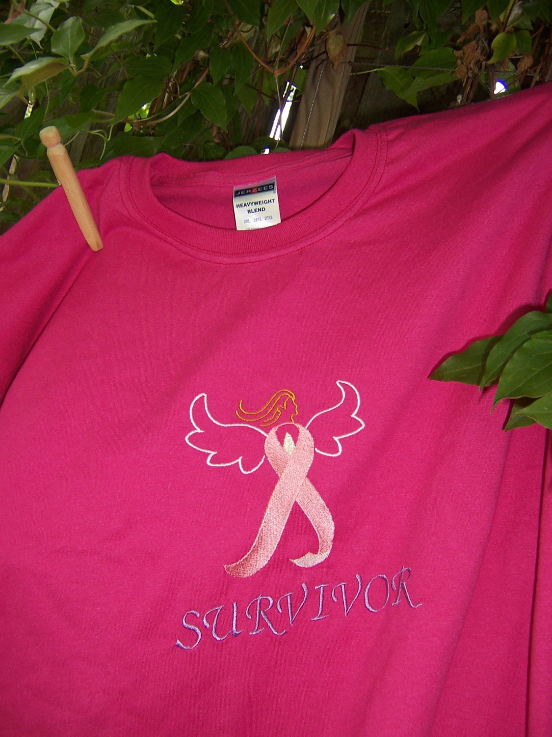 Breast Cancer SURVIVOR T-shirt - Angel --Adult Size Deep Rose Color Shirt