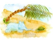 Elephant & Tortoise Beach Holiday Watercolor Print for Children Nursery Baby Art Illustration Home Decor Wall Art 12x 9 AndiLucasArt