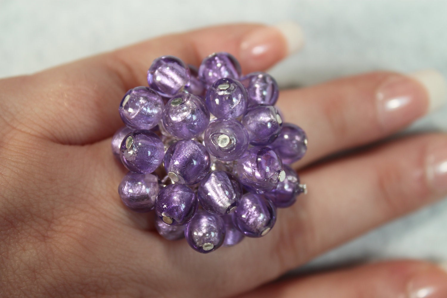 Lavender Glass Beaded Ring