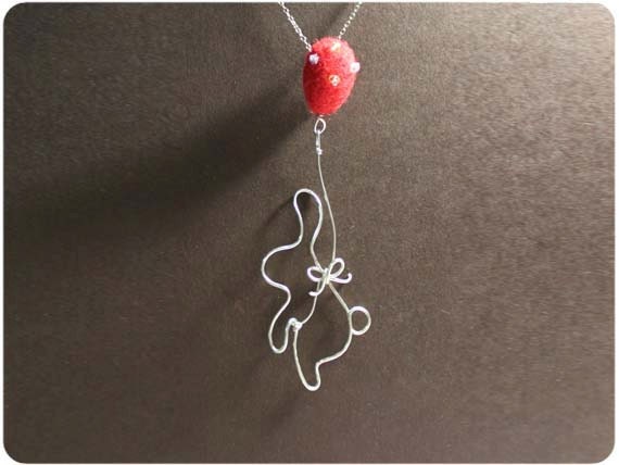 Flying Rabbit Necklace - wire, crystal beads, wool felt