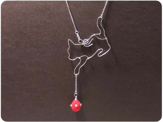 Curious Cat Necklace - wire, crystal beads, wool felt