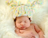 Crochet Baby  Girl Pony tails hat, perfect newborn photo prop and every day hat